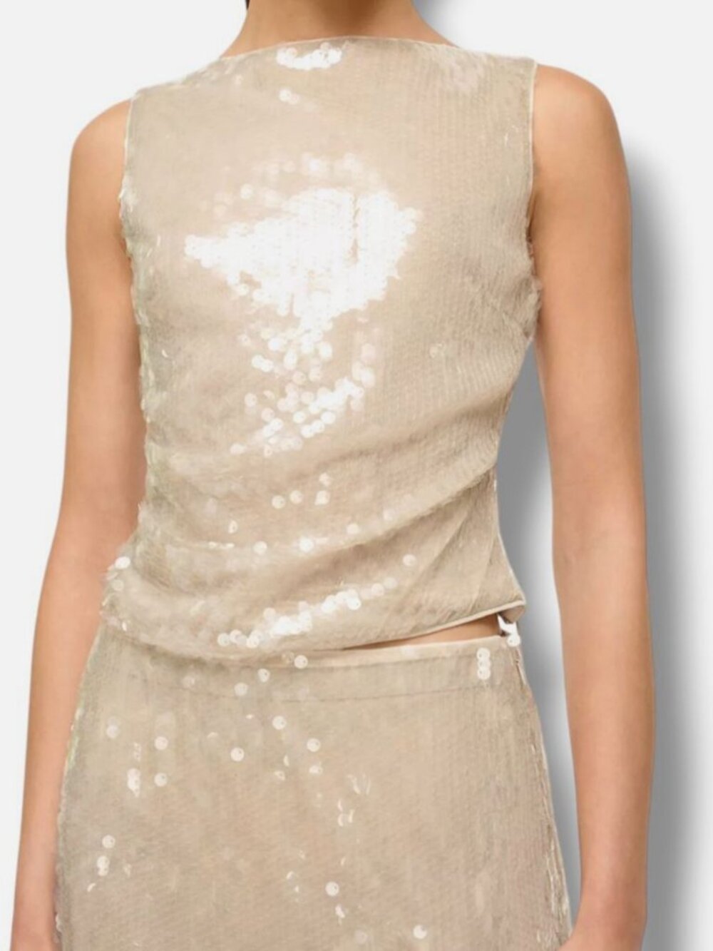 Staud Women's beige Eton Boat Neck Sleeveless Draped Blouse Top Size M